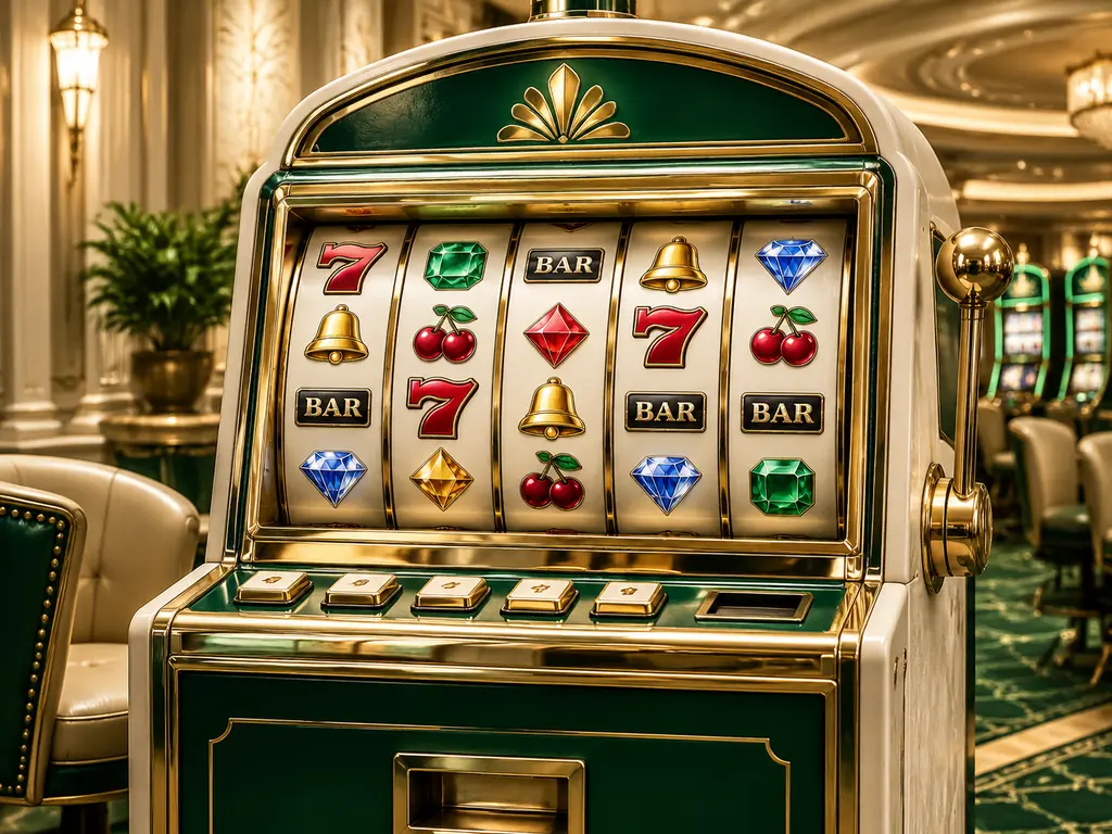 Kabinet slot kasino dengan simbol bar dan permata